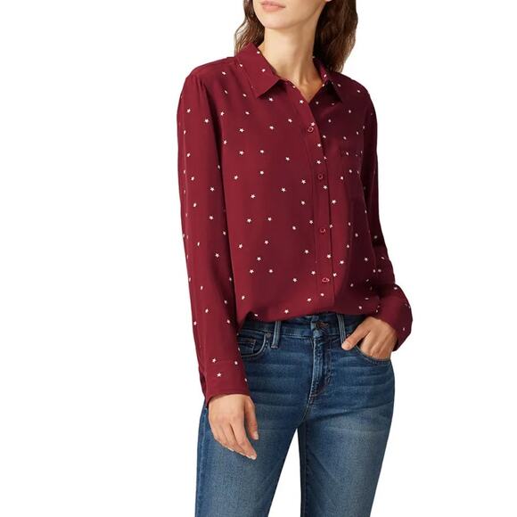 Rails Kate Blouse Small Burgundy Merlot Star Print Button Up Blouse Shirt Top - Picture 4 of 9